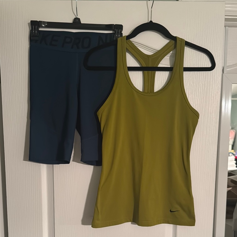 Nike Olive Green Tank Top and Navy Shorts Set